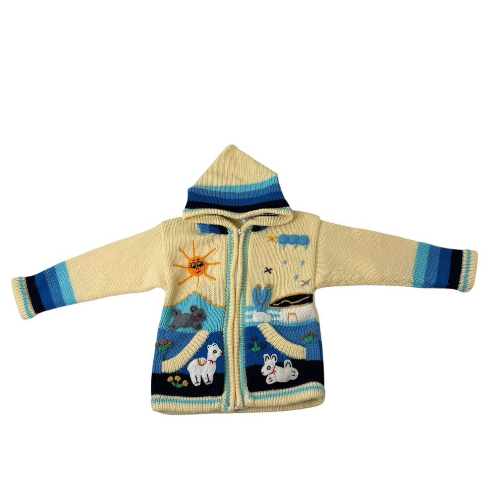 Isabella Mia Peru Kid 4 Butter Yellow Lana Dralon Embroidered Knit Hooded Jacket